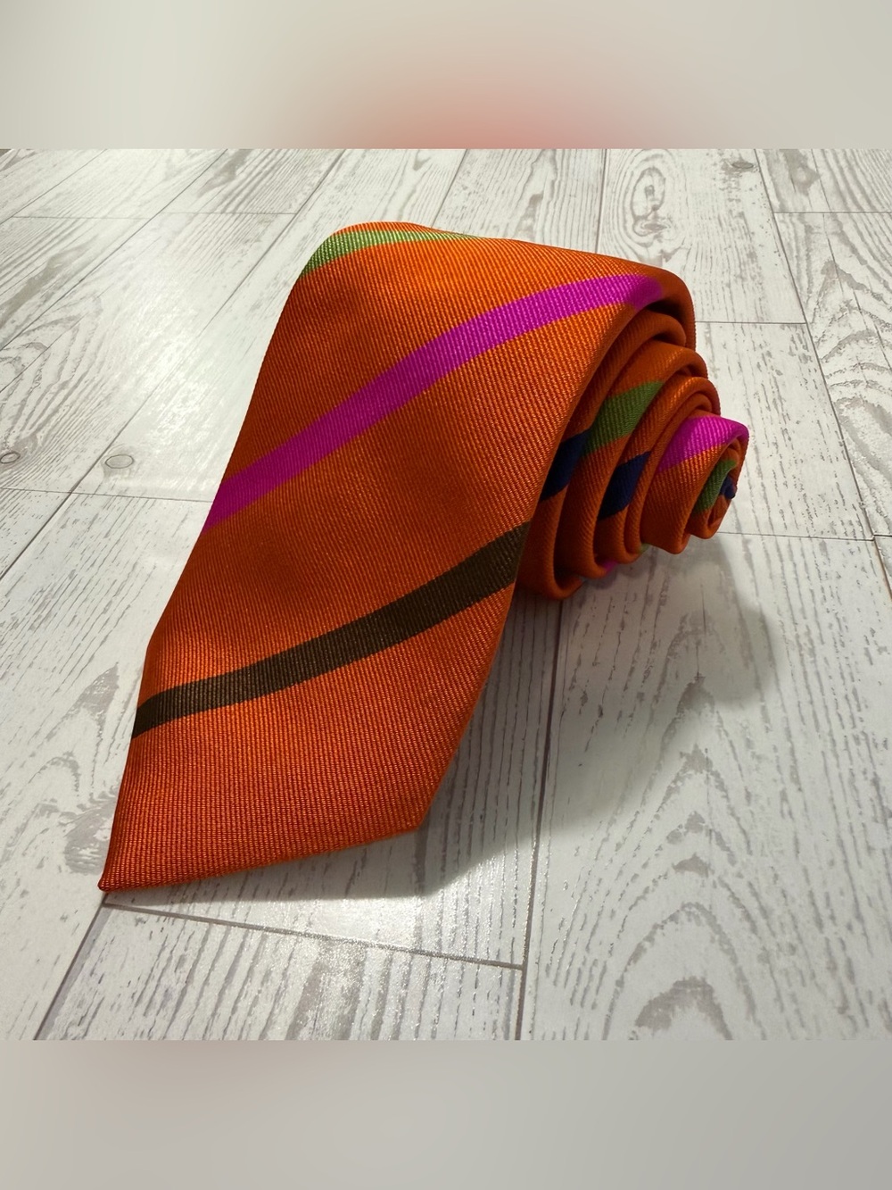 Ben Silver Charleston, Nordstrom, Silk Striped Tie, Orange Striped Neck Tie